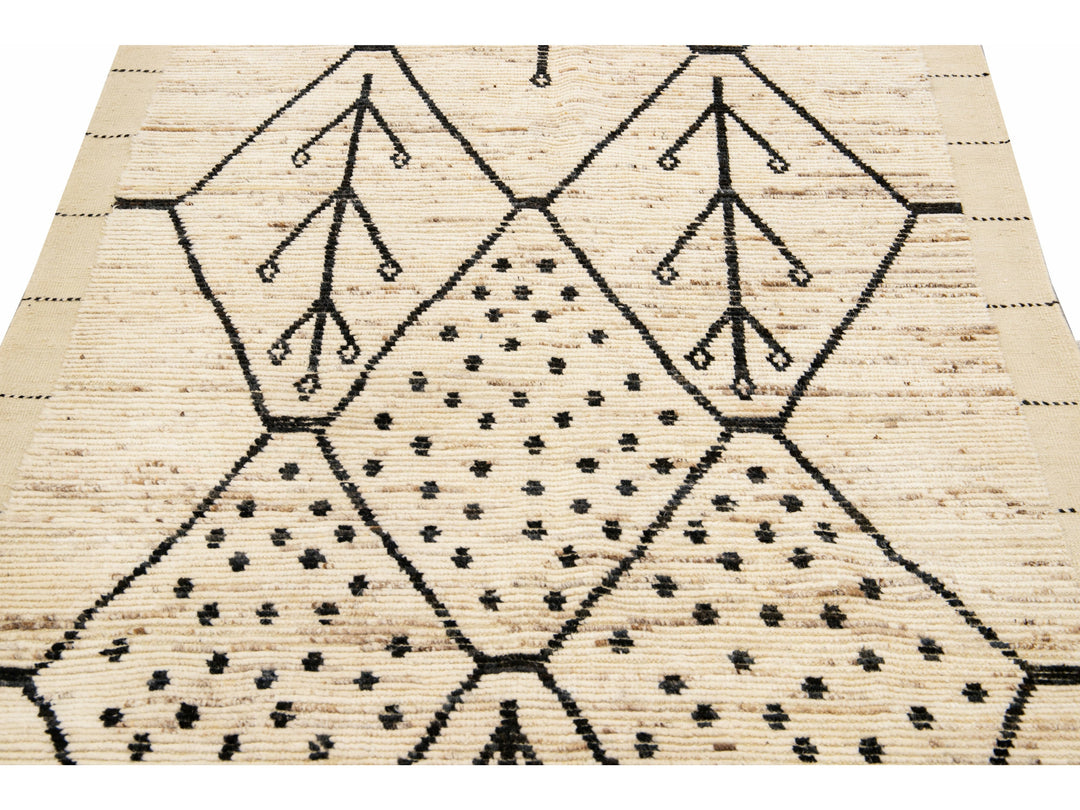 Modern Moroccan Style Handmade Geometric Pattern Beige Boho Wool Rug