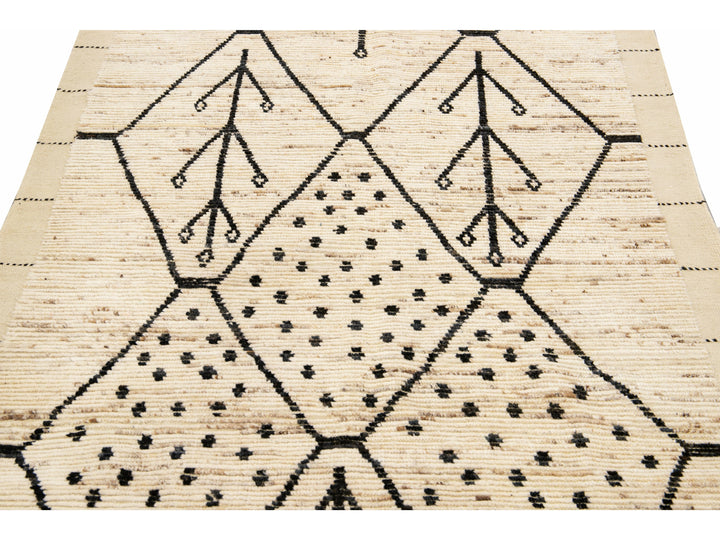 Modern Moroccan Style Handmade Geometric Pattern Beige Boho Wool Rug