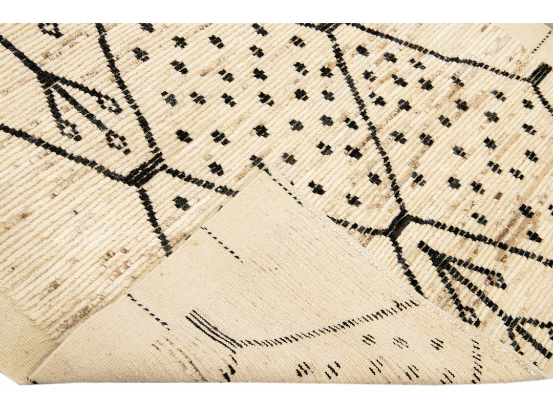 Modern Moroccan Style Handmade Geometric Pattern Beige Boho Wool Rug