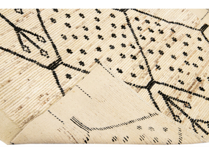 Modern Moroccan Style Handmade Geometric Pattern Beige Boho Wool Rug