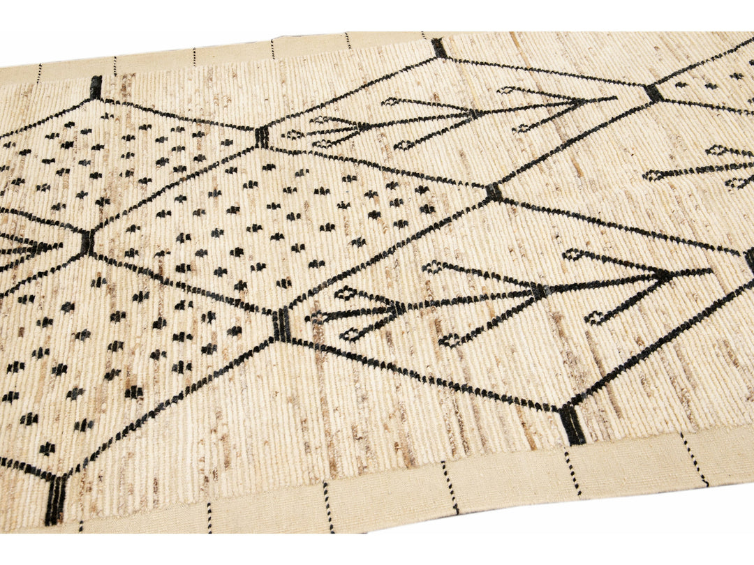 Modern Moroccan Style Handmade Geometric Pattern Beige Boho Wool Rug