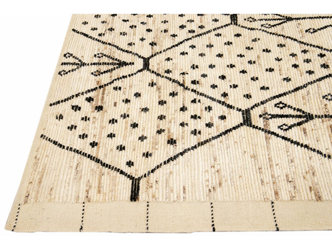 Modern Moroccan Style Handmade Geometric Pattern Beige Boho Wool Rug