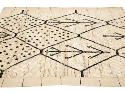 Modern Moroccan Style Handmade Geometric Pattern Beige Boho Wool Rug
