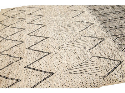 Modern Moroccan Style Handmade Geometric Pattern Beige and Gray Boho Wool Rug