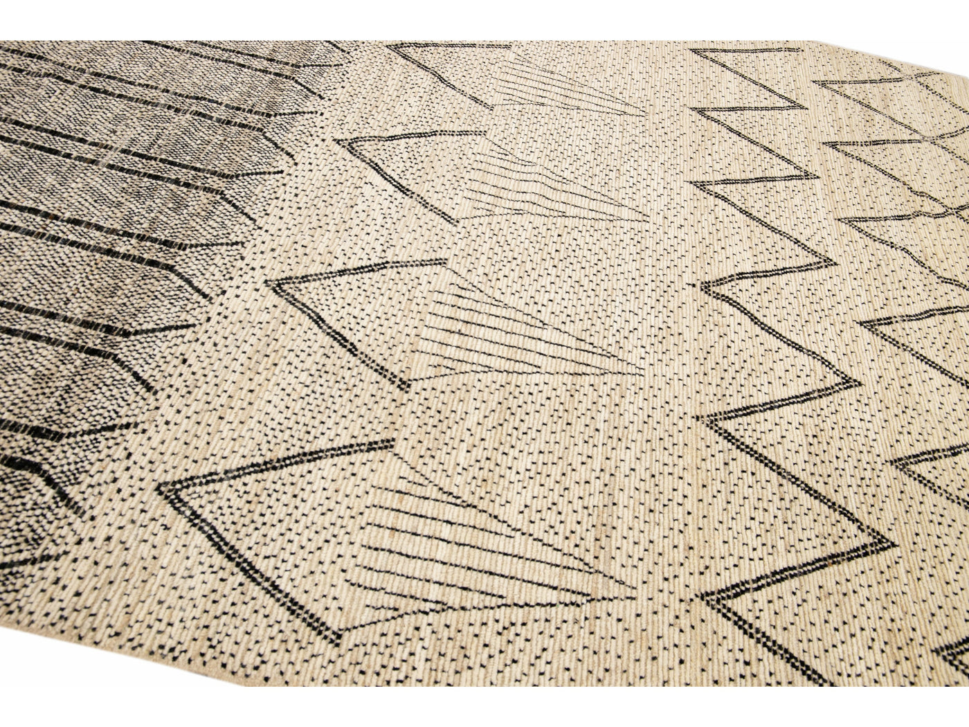 Modern Moroccan Style Handmade Geometric Pattern Beige and Gray Boho Wool Rug