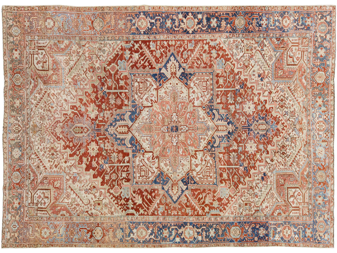 Antique Heriz Persian Handmade Rust Designed Wool Rug