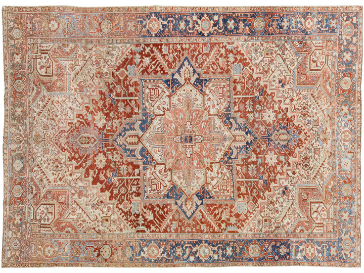 Antique Heriz Persian Handmade Rust Designed Wool Rug