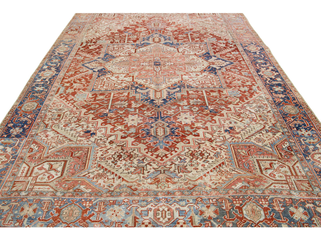 Antique Heriz Wool Rug 9 X 12