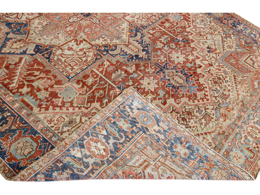 Antique Heriz Wool Rug 9 X 12