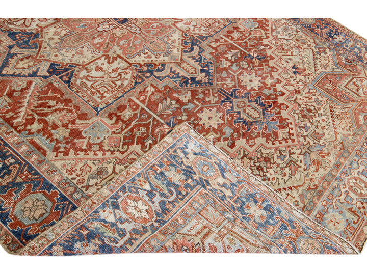Antique Heriz Wool Rug 9 X 12