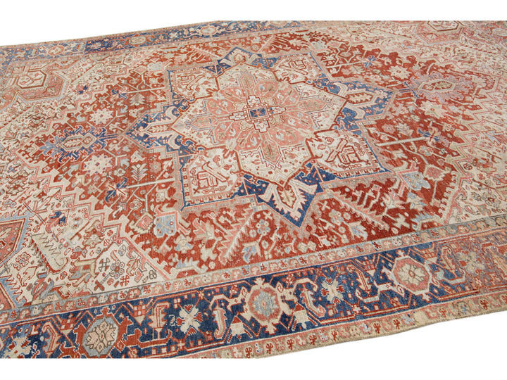 Antique Heriz Wool Rug 9 X 12