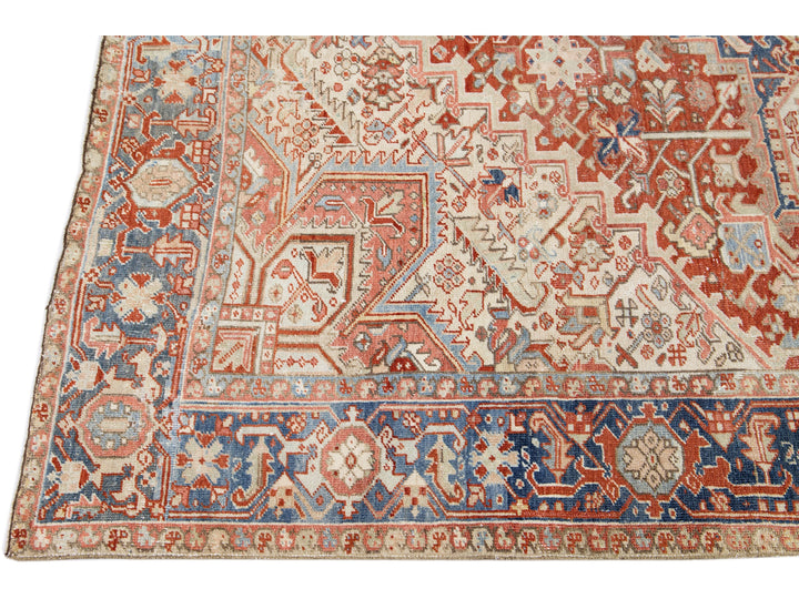 Antique Heriz Wool Rug 9 X 12