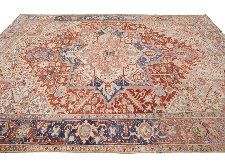 Antique Heriz Wool Rug 9 X 12