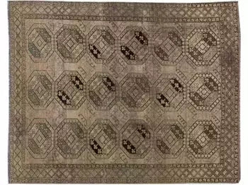 Antique Handmade Persian Turkmen Wool Rug With Geometric Motif In Light Brown