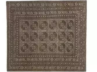 Gray Antique Persian Turkmen Handmade Wool Rug With Geometric Design