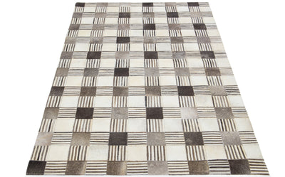 Contemporary Leather/Wool Patch Rug 5 X 8