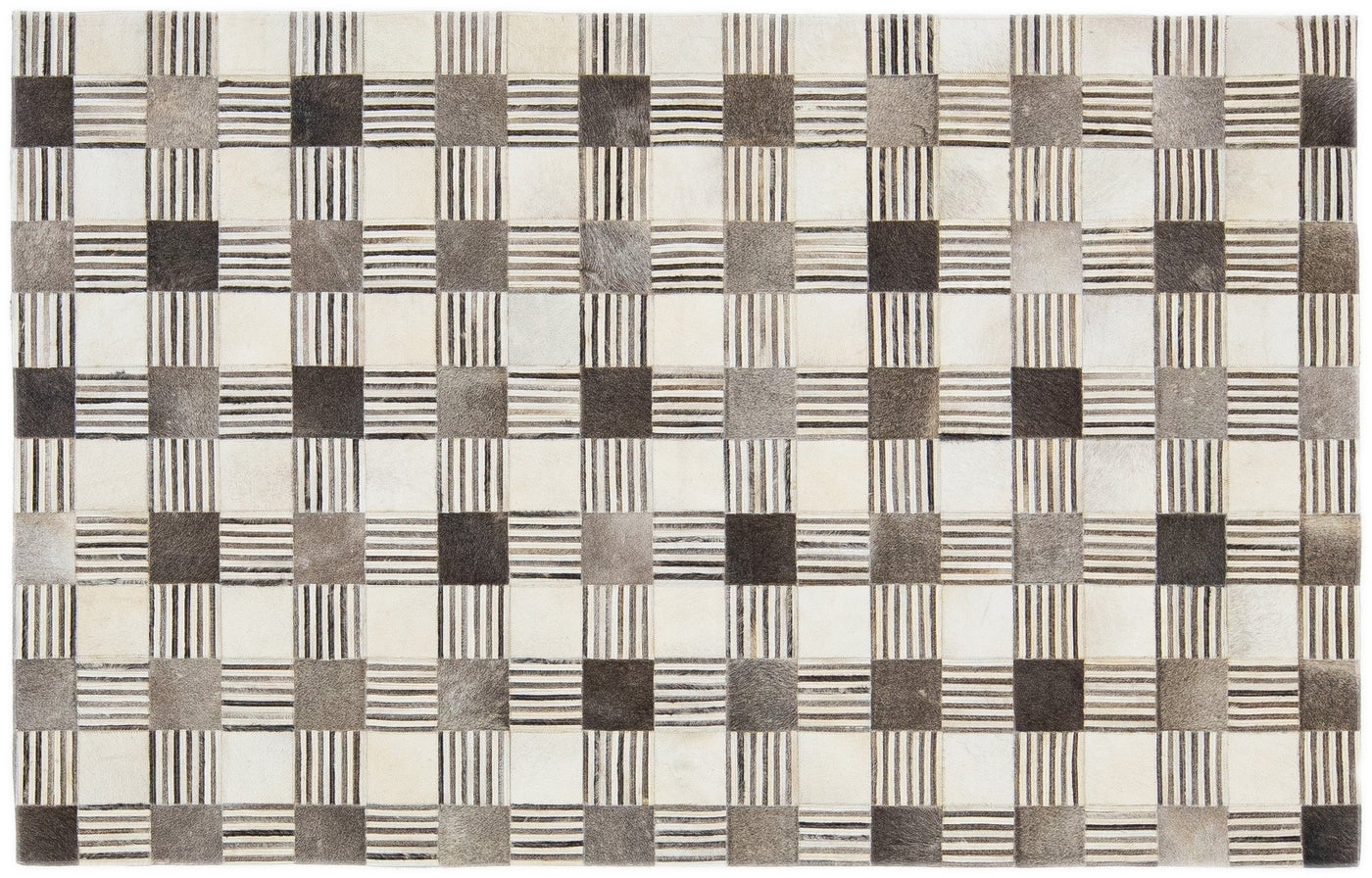 Contemporary Leather/Wool Patch Rug 5 X 8