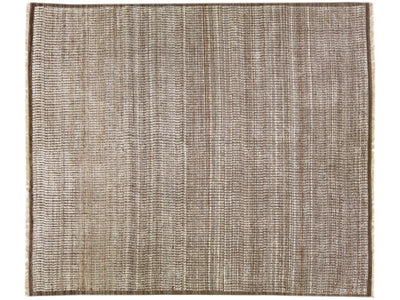 Brown Modern Moroccan Style Handmade Wool Rug with Subtle Pattern