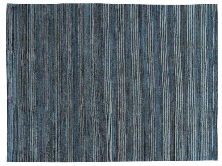 Modern Striped Flat-Weave Wool Rug 9 X 10