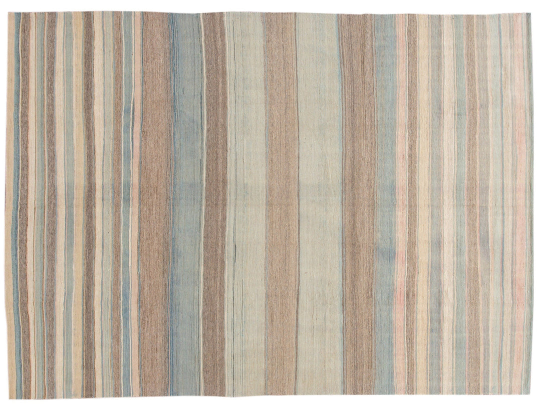 Modern Striped Kilim Wool Rug 9 X 12
