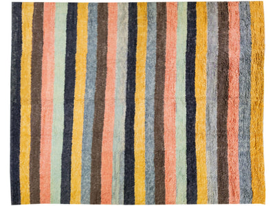Modern Tulu Handmade Turkish Wool Rug With Multicolor Stripe Motif