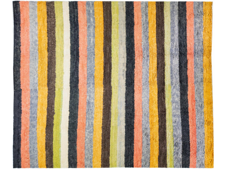 Striped Modern Tulu Handmade Multicolor Turkish Wool Rug