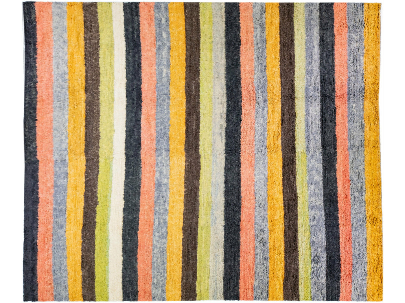 Striped Modern Tulu Handmade Multicolor Turkish Wool Rug