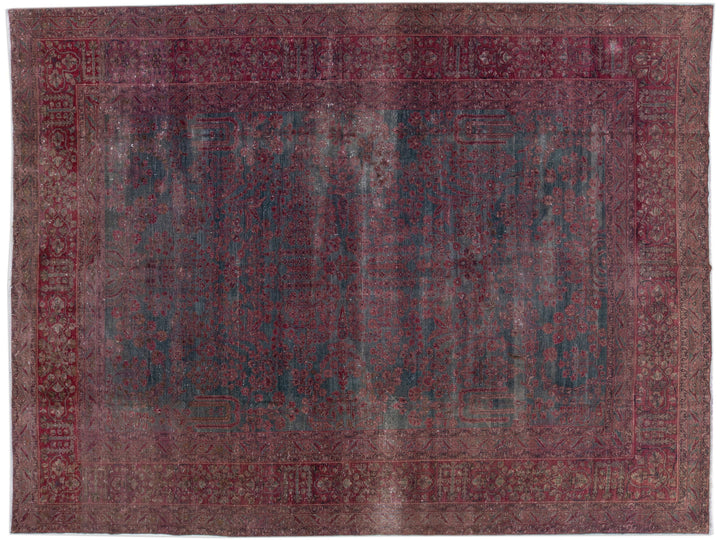 Gray & Red Handmade Antique Persian Tabriz Wool Rug with Floral Motif
