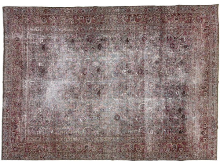 Antique Persian Tabriz Handmade Gray Wool Rug with Allover Design