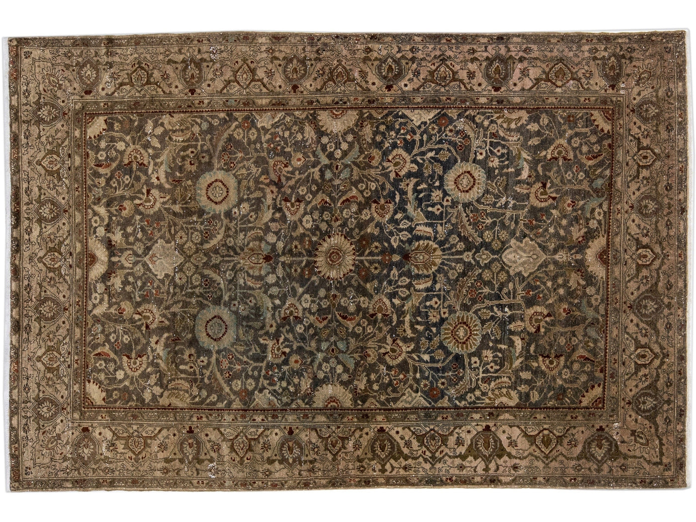 Antique Persian Malayer Blue Wool Rug With Medallion Floral Design