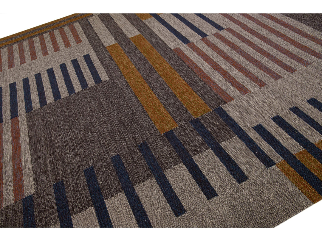 Modern Kilim Flatweave Wool Rug 10 x 14