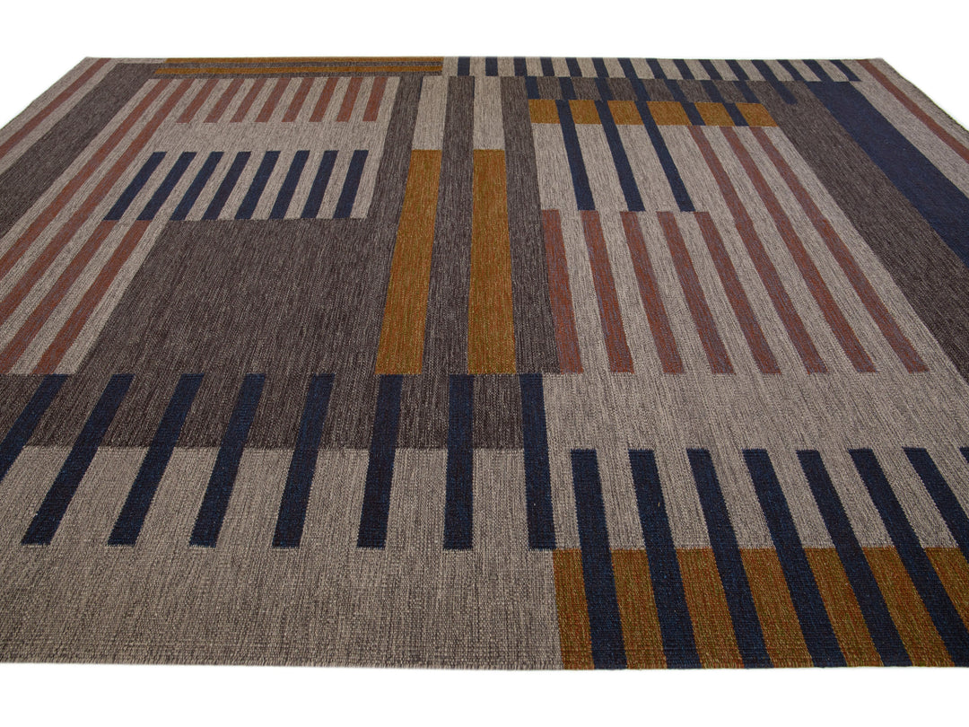Modern Kilim Flatweave Wool Rug 10 x 14