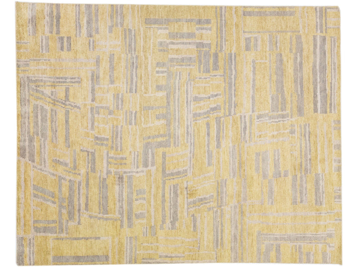 Yellow Contemporary Abstract Motif Handmade Wool Rug