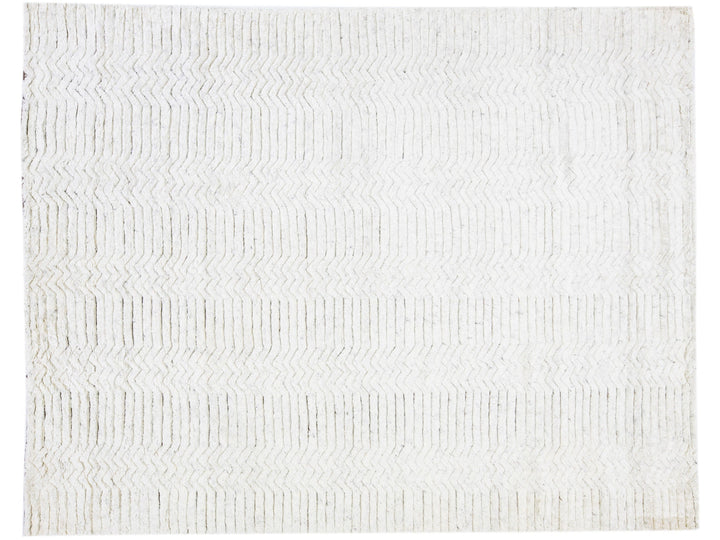 Contemporary Moroccan Style Ivory Handmade Geometric Wool Rug