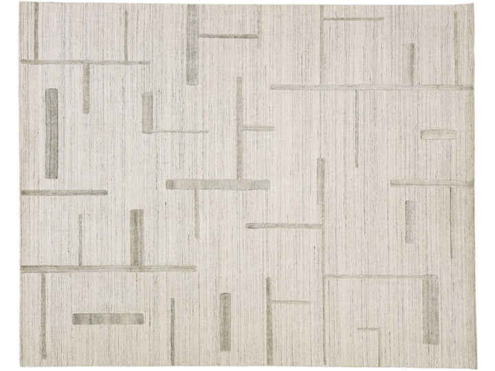 Ivory Contemporary Texture Handmade Wool & Viscose Rug