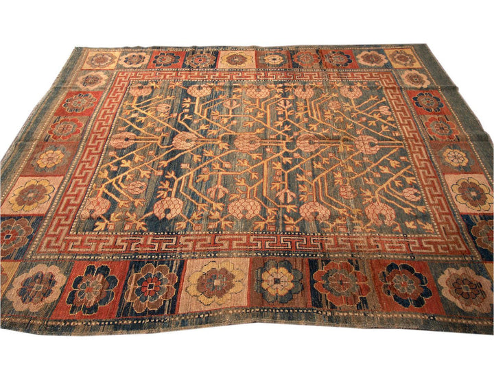 Vintage Khotan Style Tribal Wool Rug 7 X 10