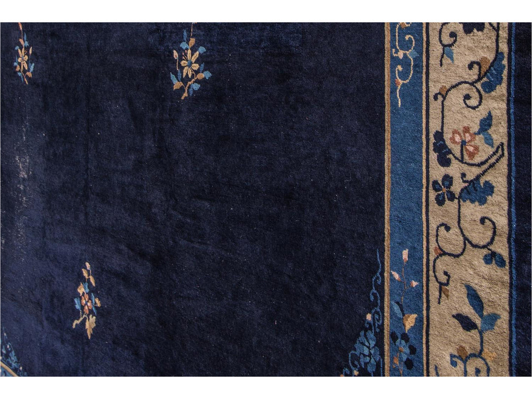 Antique Blue Chinese Art Deco Wool Rug 12 X 17