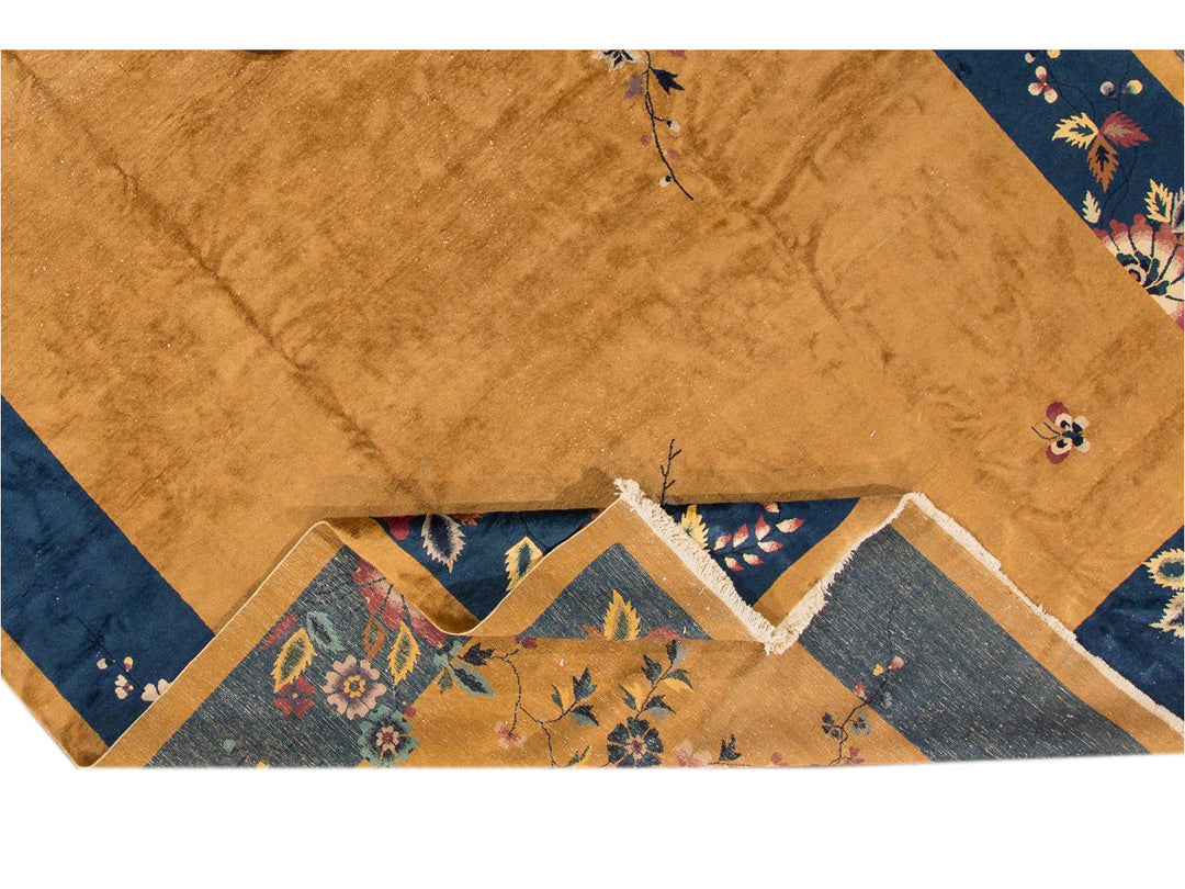 Antique Goldenrod Chinese Art Deco Wool Rug 12 X 18