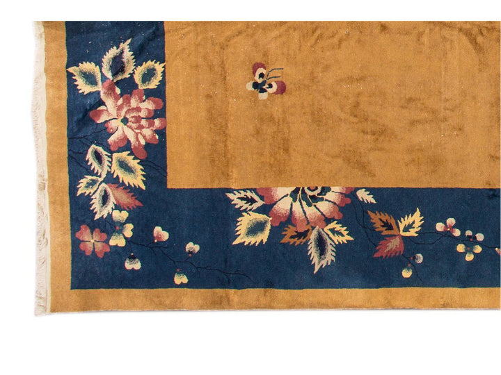 Antique Goldenrod Chinese Art Deco Wool Rug 12 X 18