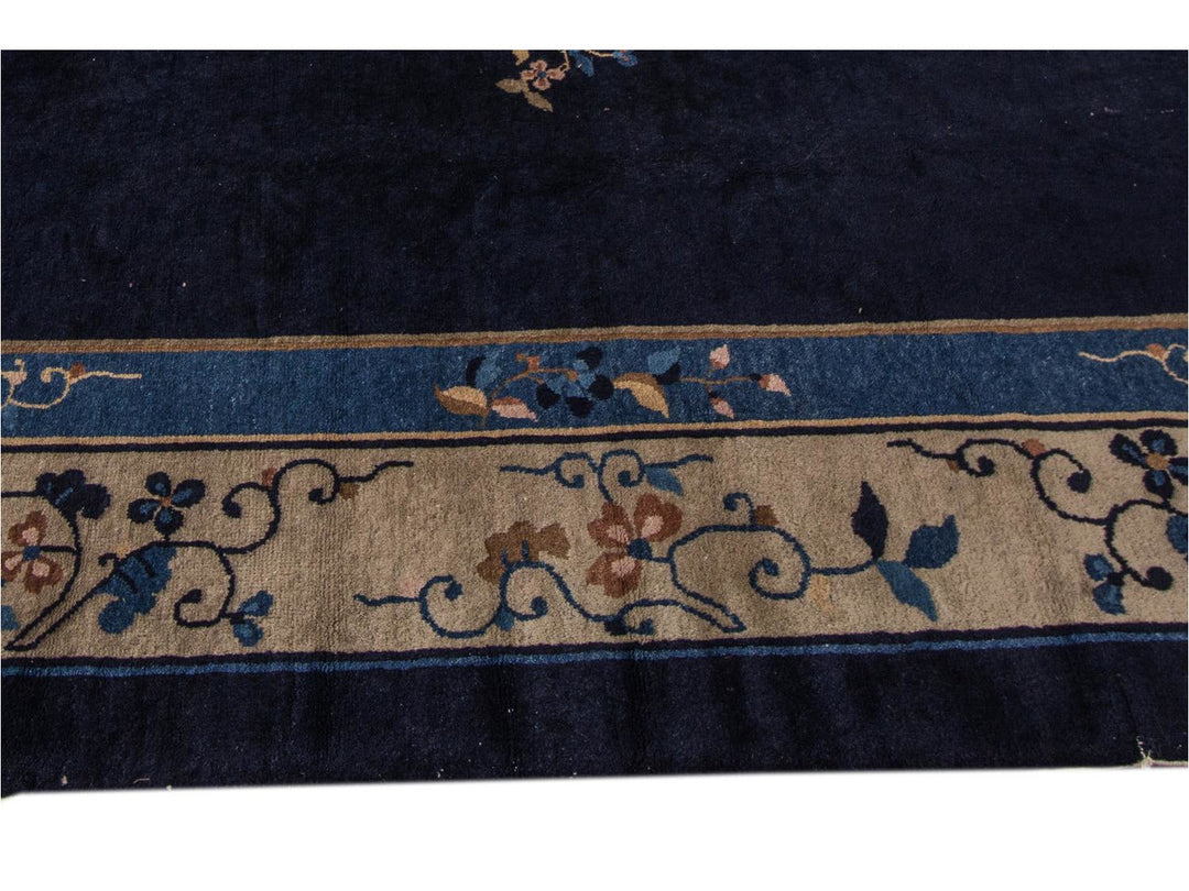 Antique Blue Chinese Art Deco Wool Rug 12 X 17