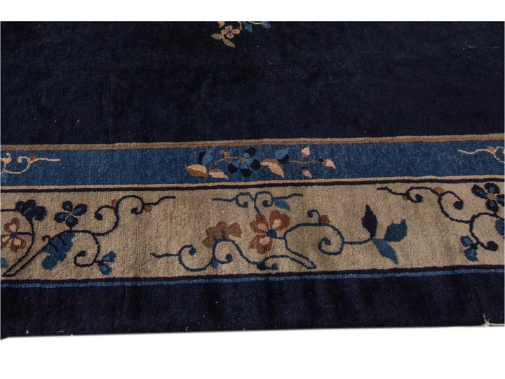 Antique Blue Chinese Art Deco Wool Rug 12 X 17