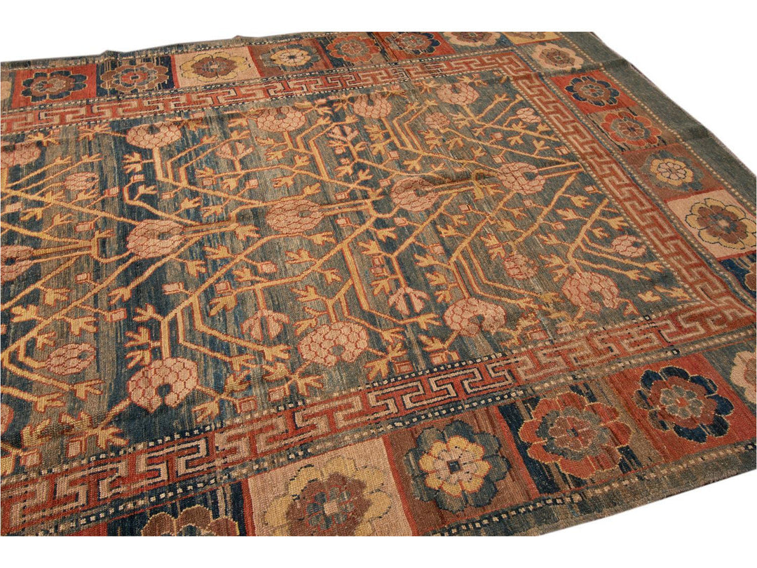 Vintage Khotan Style Tribal Wool Rug 7 X 10
