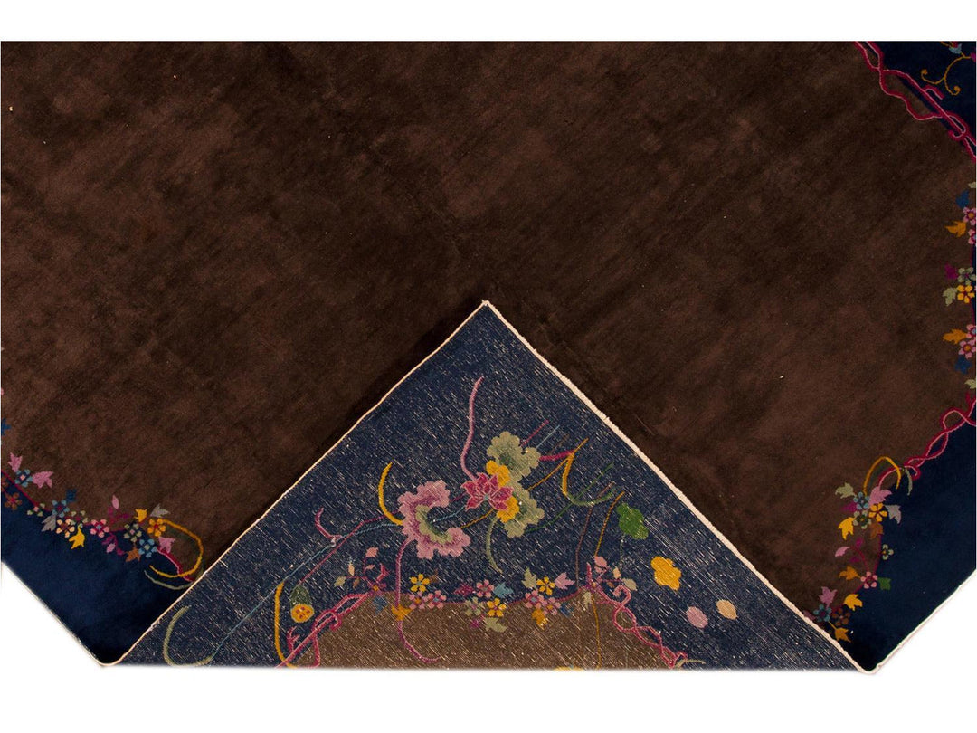 Antique Brown Chinese Art Deco Wool Rug 9 X 12