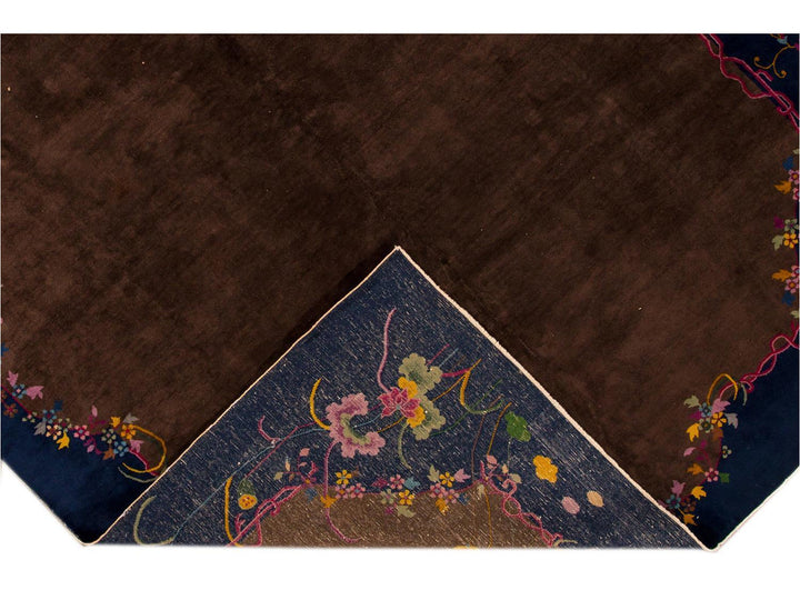 Antique Brown Chinese Art Deco Wool Rug 9 X 12