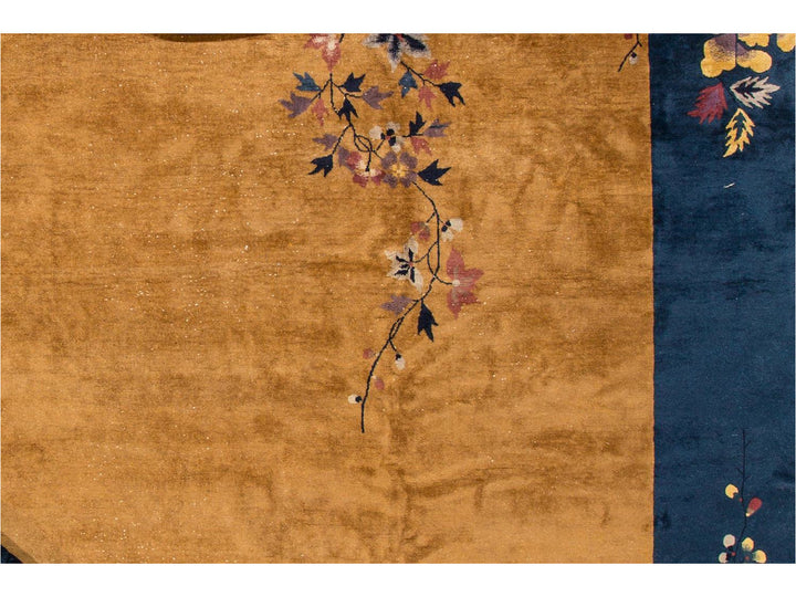 Antique Goldenrod Chinese Art Deco Wool Rug 12 X 18