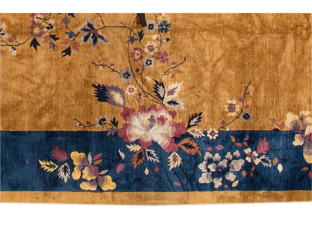 Antique Goldenrod Chinese Art Deco Wool Rug 12 X 18