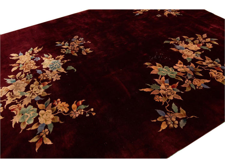 Antique Art Deco Chinese Wool Rug 9 X 12